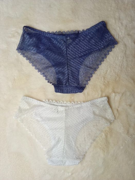 Majtki koronkowe seksowne S/M 2 pary białe i niebieskie