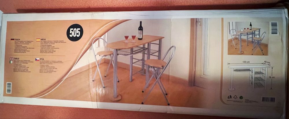 Nowy stół jadalny z półkami + 2 składane stołki
