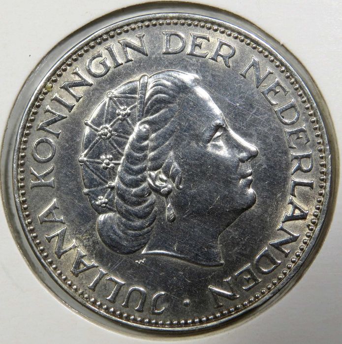 HOLANDA - Moeda em Prata. 2 1/2 GULDEN – Rainha WILHELMINA / 1961
