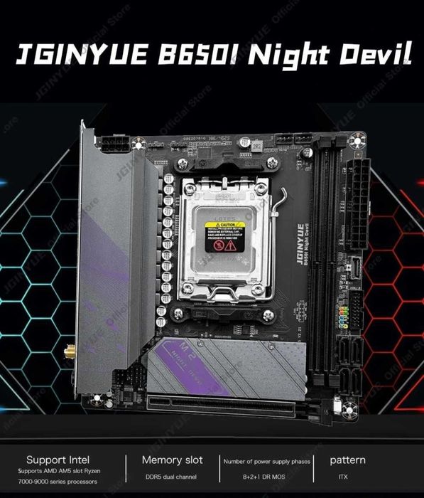 JGINYUE B650i Night Devil  Mini ITX Socket AM5 KomputeryPC