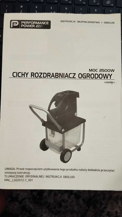 Rozdrabniacz - rębak, ogrodowy, elektryczy, Duża moc 2500W.