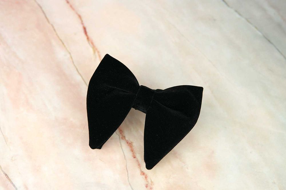 NOWA czarna aksamitna mucha męska garniturowa smokingowa muszka ślubna