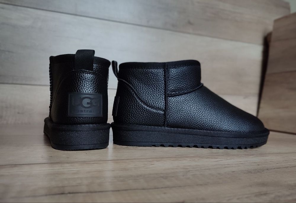 Sale UGG Кожаные угги низкие черные ботинки уги кожа мужские женские