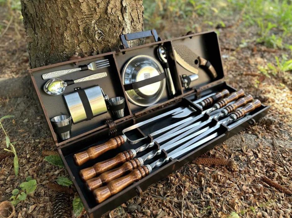 Набір шампурів в кейсі (дерево\фанера)! Ідеальний подарунок чоловіку!