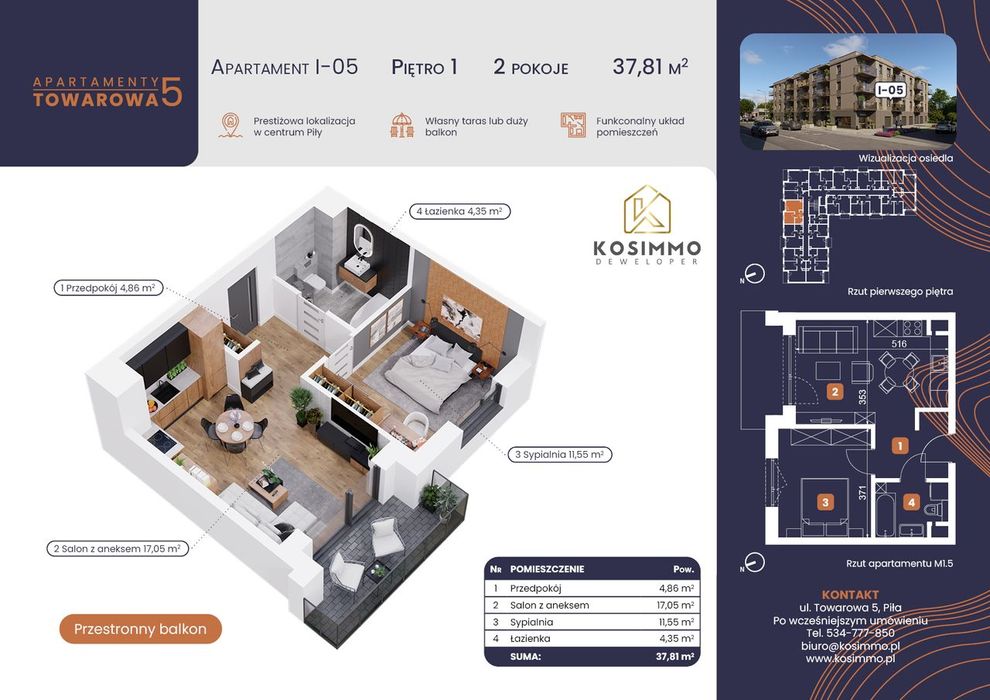 NOWA INWESTYCJA - Towarowa 5 - Centrum piły - 2 pokoje