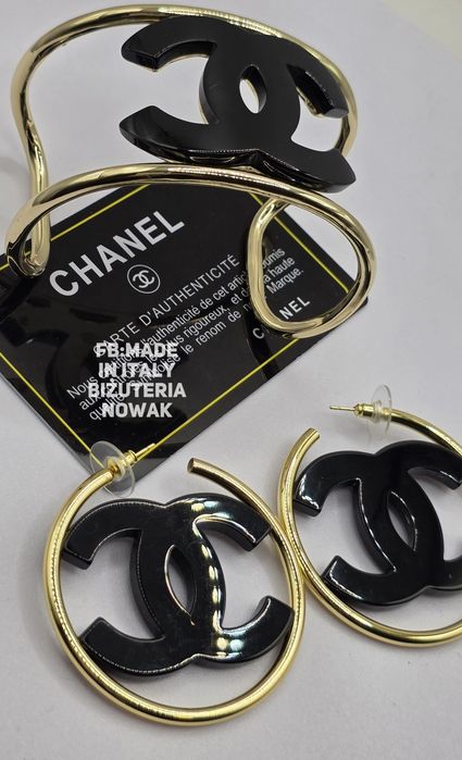 Zestaw biżuterii cc chanel bransoletka kolczyki akryl