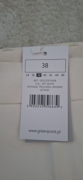 Nowe spodnie białe/ śmietankowe GREENPOINT  38