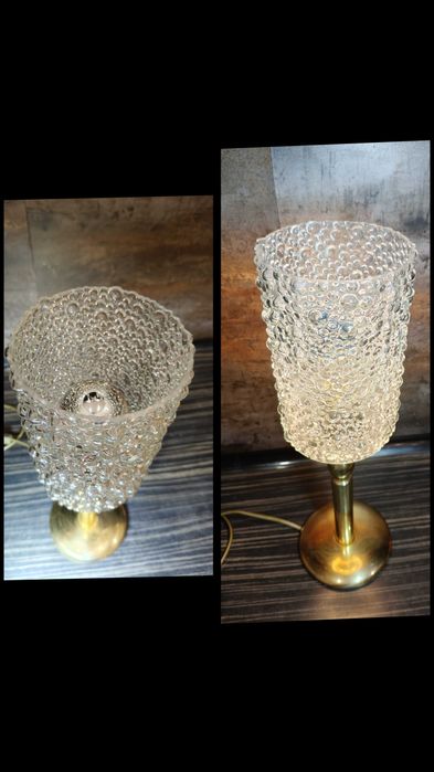 Lampa stołowa, 42 cm, klosz asteroid, mosiądz, vintage