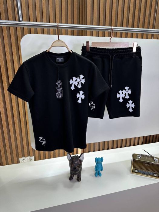 Літній костюм Chrome Hearts білий і чорний літній костюм хром хартс