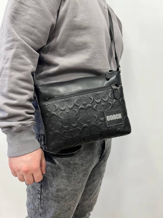 Чоловіча шкіряна сумка через плече коач/Мужская кожаная сумка Coach