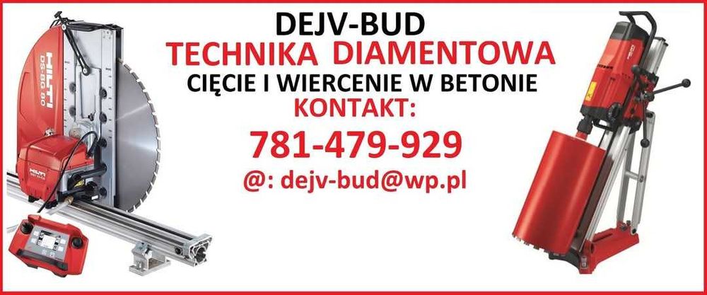 Technika diamentowa,  przewierty, wiercenie betonu, wiertnica HILTI