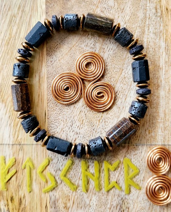 Bransoletka męska>Bronzyt,Turmalin, Lawa wulkaniczna ~ darmowa wysyłka