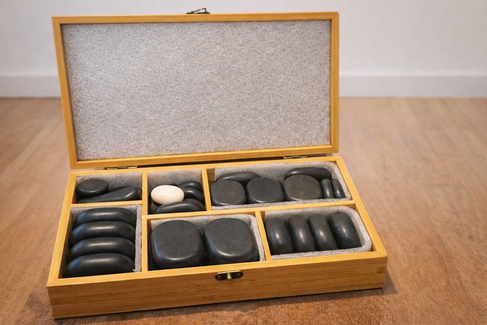 Hot Stone Massage – zestaw 45 kamieni + bambusowe pudełko