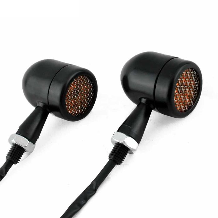 Par de mini piscas LED bala 12V para moto — âmbar universal