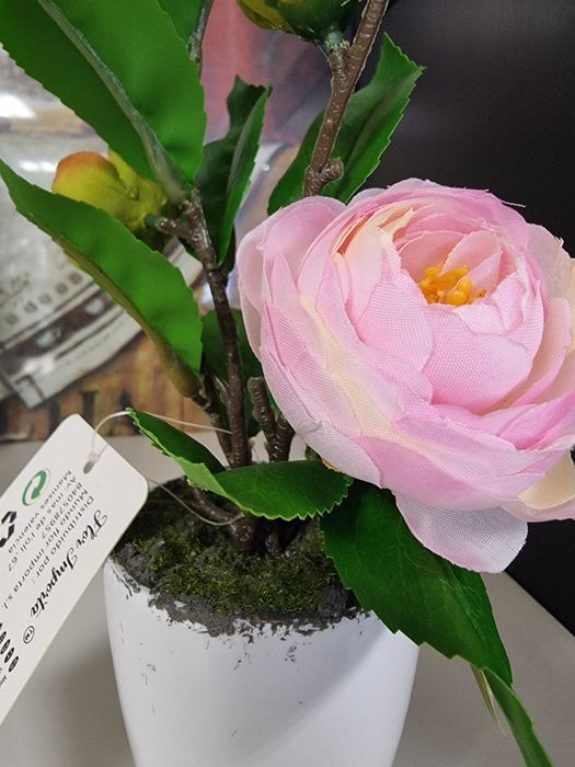 Sztuczne kwiaty w Białej doniczce Dalia różowe jak żywe