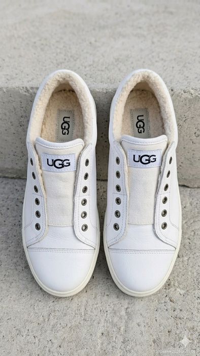 Шкіряні кросівки сліпони UGG Jass White Leather | Оригінал | Жіночі кеди угг23,5 см