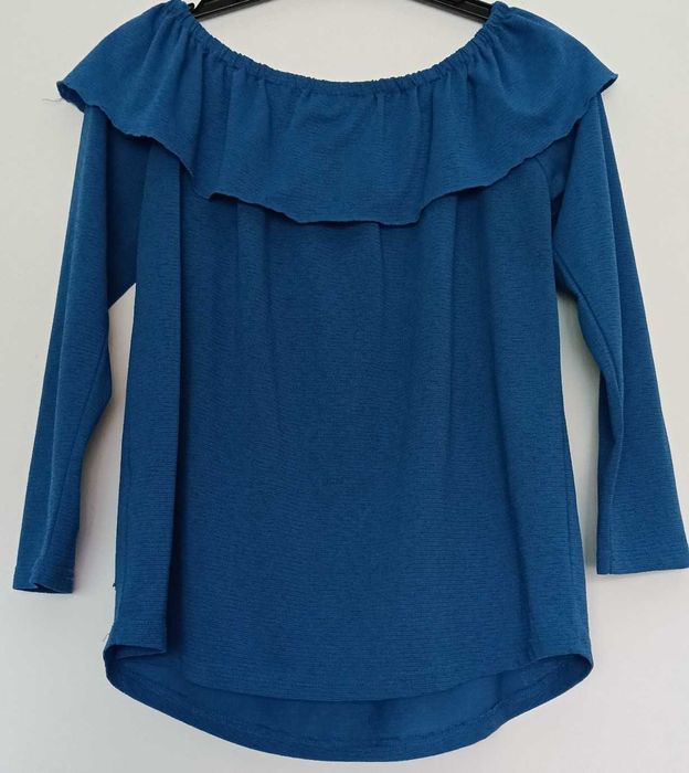 Blusa azul ombro a ombro Milano com Folho – Tamanho M