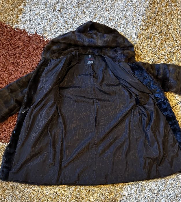 Хутряна шуба AOXUEFUR чорна з капюшоном розмір 38 S-M