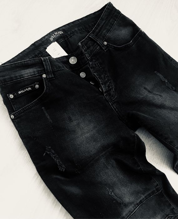Spodnie Balmain czarne jeansowe przetarcia unikat