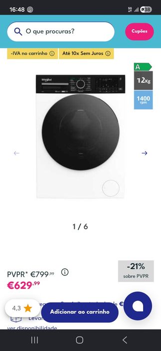 Máquina de lavar roupa 12kg Whirlpool