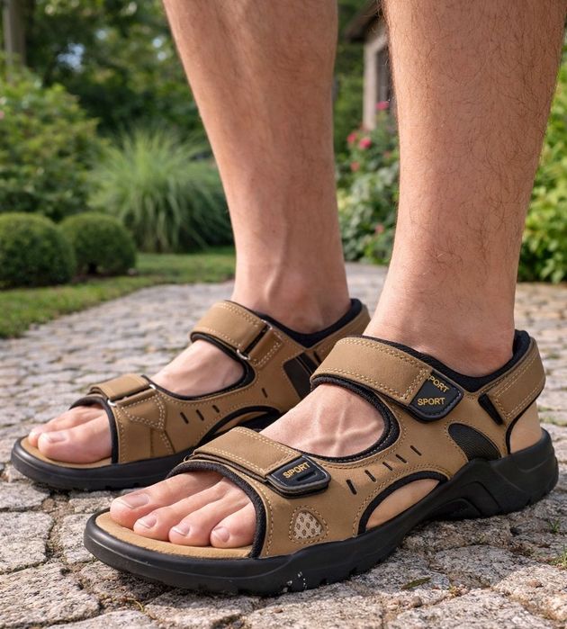 Duże sandały męskie beżowe na rzepy A9008 rozmiar: 48