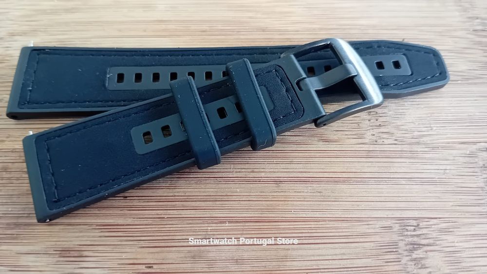 Bracelete 22mm em silicone e Pele (Nova) Preta