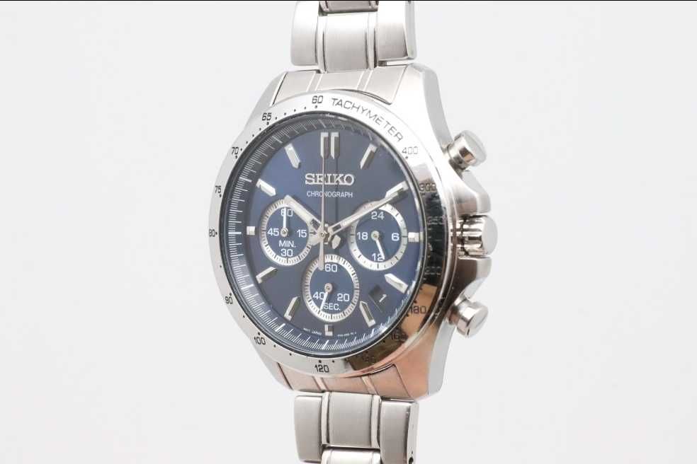 Relógio Seiko STBR011 chronograph masculino mostrador azul-marinho