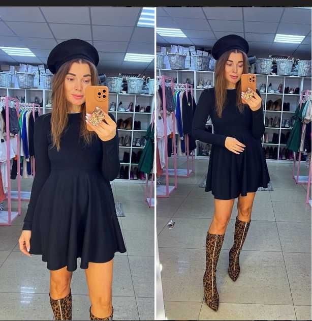 Платье теплое черное клеш мини новое р.40-42