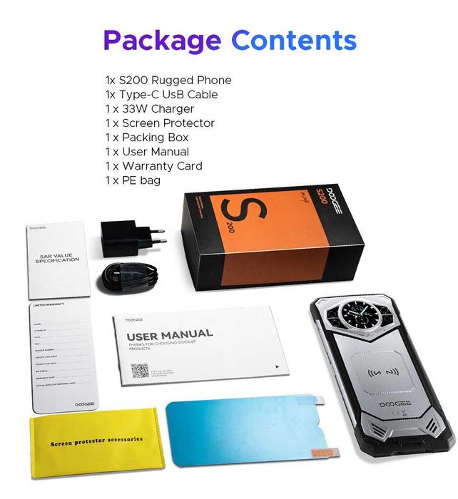 DOOGEE S200, 32/256Gb, 100/20NV/20Mp. 10100мАч, 33W, 7050 5G IP69K