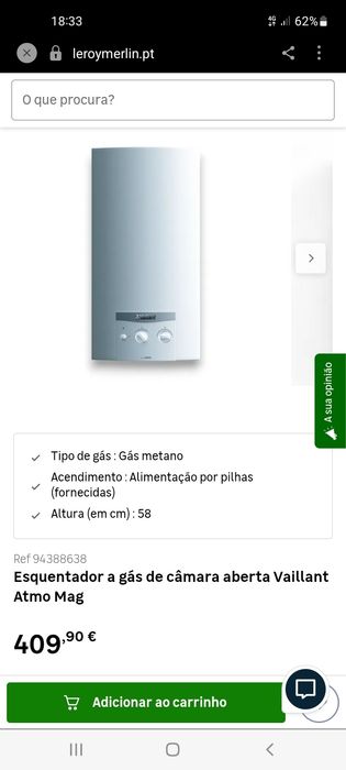 Esquentador vaillant gás butano e propano  botija