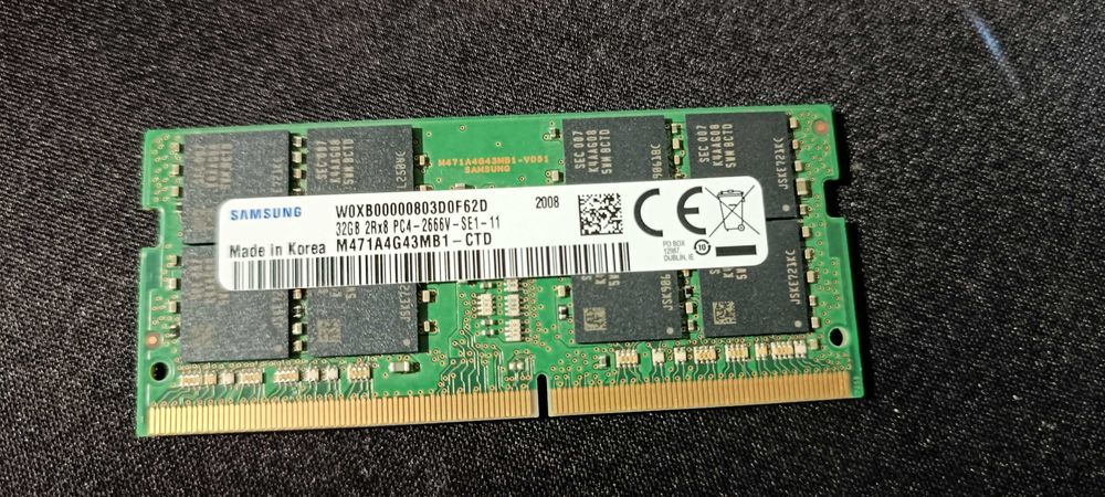 64GB RAM (32GB x 2) DDR4 PC4-2666V SE1-11 a 100% Portátil 260 pinos