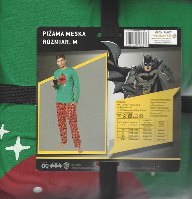Piżama męska BATMAN długi rękaw * Rozmiar M * Oryginał * OEKO-TEX