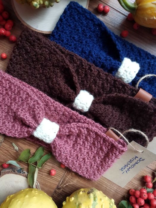 Zimowa opaska na głowę M 100% wełna różne kolory