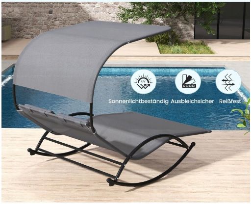 Leżak Podwójny Ogrodowy Huśtawka 300kg z Daszkiem COSTWAY Szary