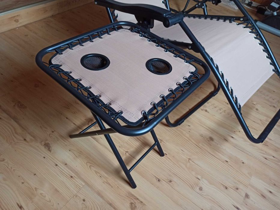 Zestaw leżaków meble ogrodowe stolik kamping zero gravity beżowe