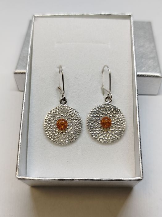 Srebrne kolczyki z bursztynem srebro 925