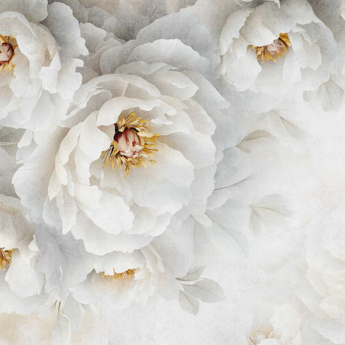 Fototapeta Biały Kwiat Porcelana Złoto Beż 3D Twój Rozmiar + KLEJ