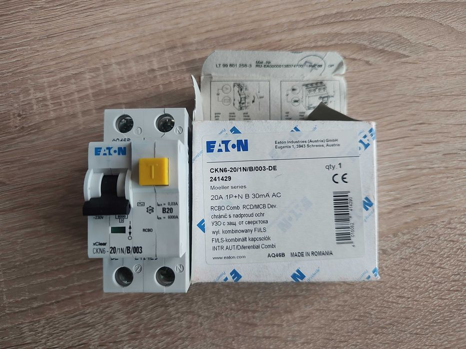Eaton Wyłącznik nadprądowy z modułem różnic CKN6-20/1N/B/003 30mA 241429