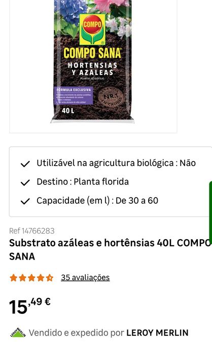 Terra para hortênsias e plantas de terra ácida, 40L conforme fotos
