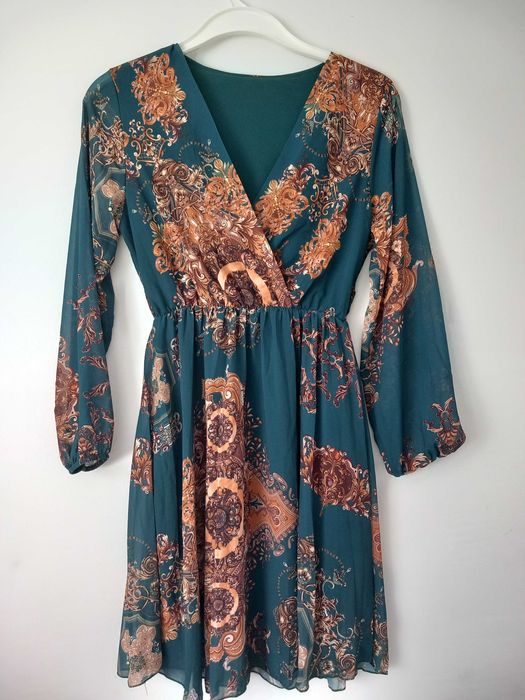 Kopertowa sukienka zielona butelka 38