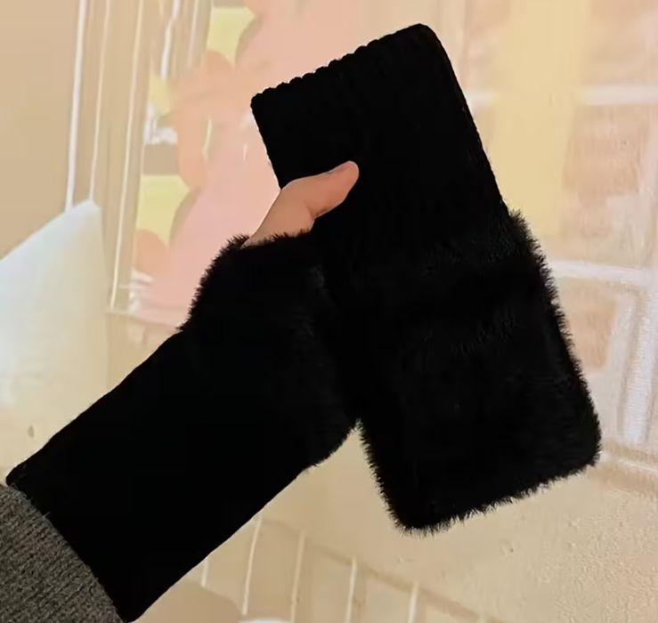 тепла хутряна пов'язка+ маніжки рукавиці