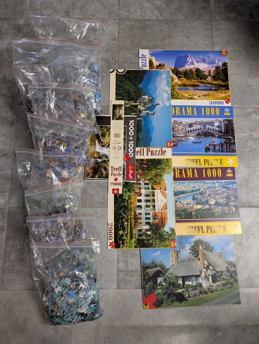 Puzzle 1000 - 2000 - 3000 - zestaw - 7 kompletów - bez pudełek