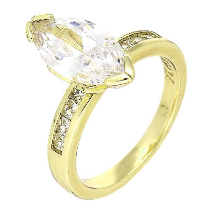 89215 Pierścionek pozłacany 14K średnica 20 mm "brylant" łezka z cyrkoniami