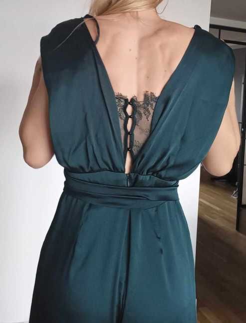 Elegancki kombinezon ZARA  butelkowa zieleń rozmiar. S