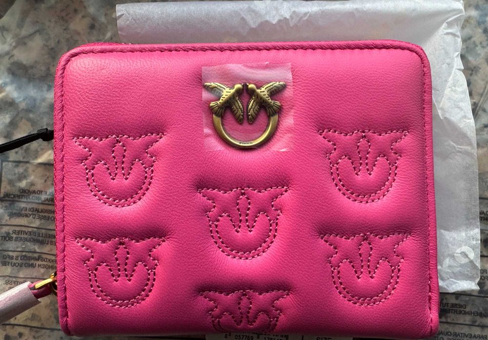 portfel pinko taylor zip around nowy model w jaskółki kolor neo róż