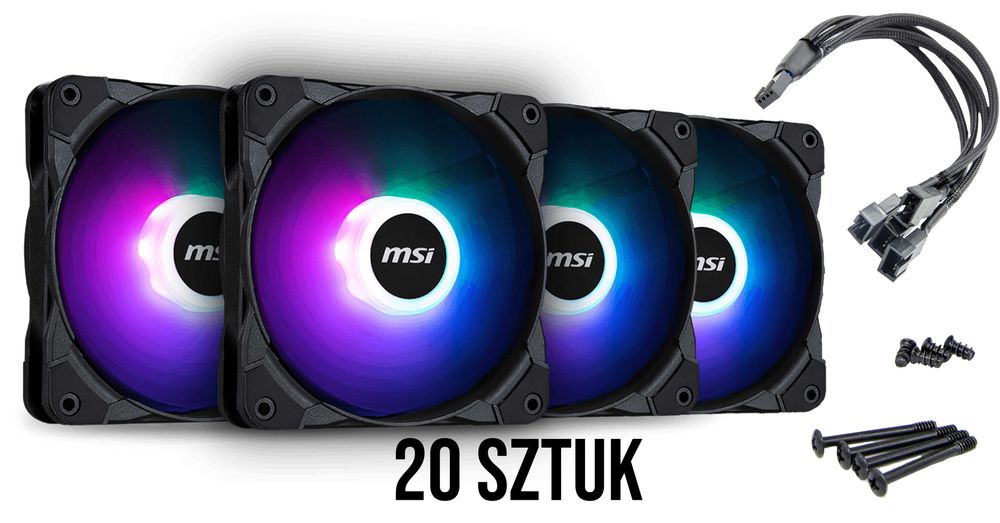 Zestaw 20 wentylatorów MSI 120 x 120 mm APA1225M12 aRGB + złączki