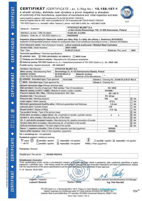 Балон побутовий (пропан-бутан) 27.2 л, з вентилем, Milmet