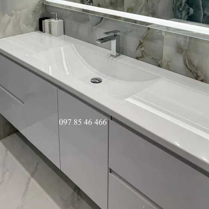 Умивальник суцільний і стільниця над пральною машиною + тумба дзеркало