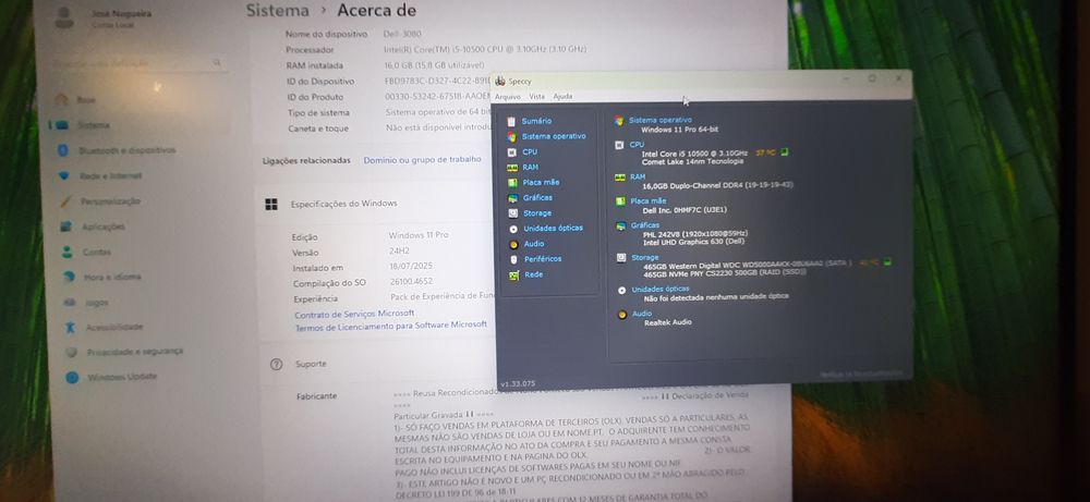 Pc Office DELL 3080 10ªG| i5 ou i7 | 16G/32G DDR4 | NVMe512 + HDD500 | WiFi | W11