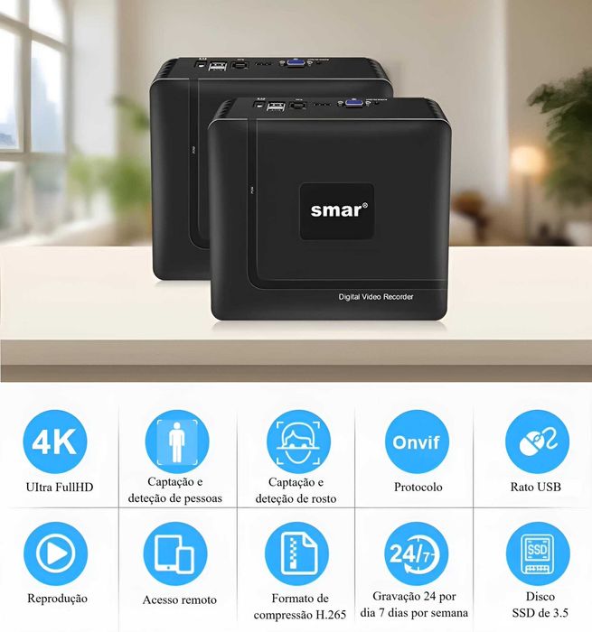 NVR gravador » 8 Câmaras FullHD » Entrada para PEN e cartão MicroSD